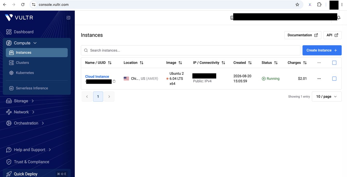 Vultr dashboard