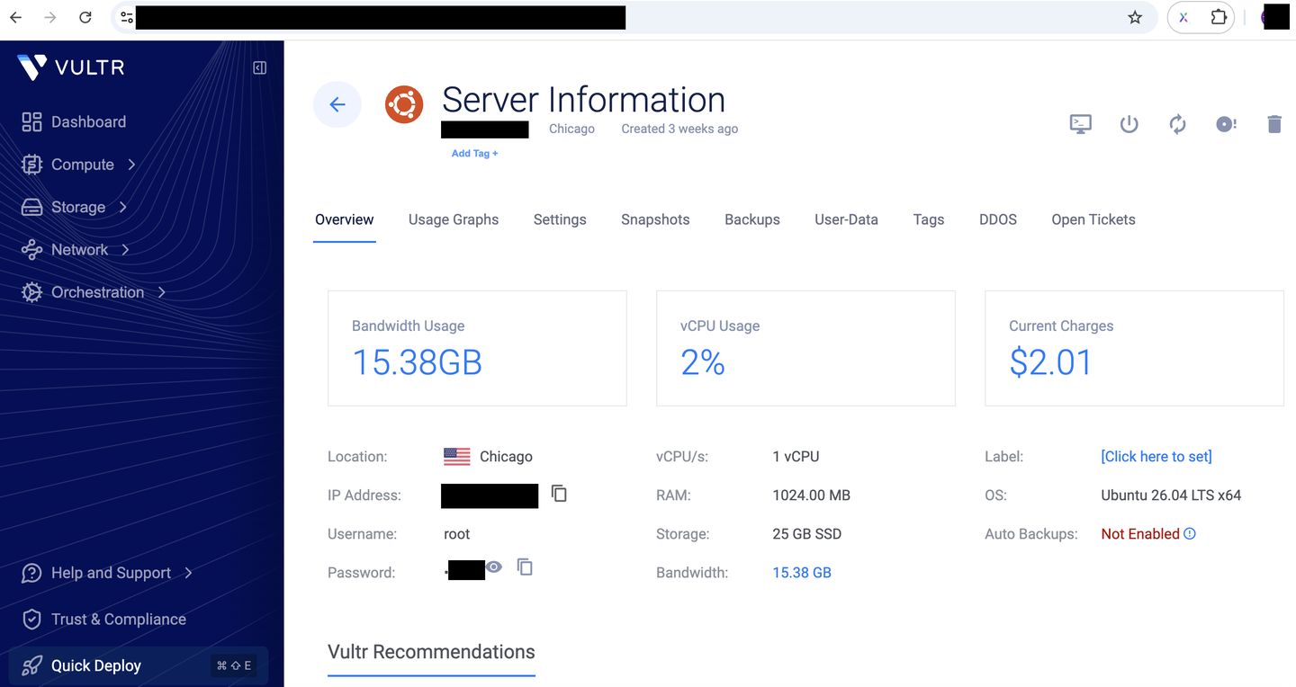 Server information page